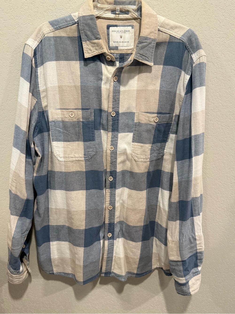 Denim & Flower Women’s Blue and Cream Plaid Button-Down Shirt